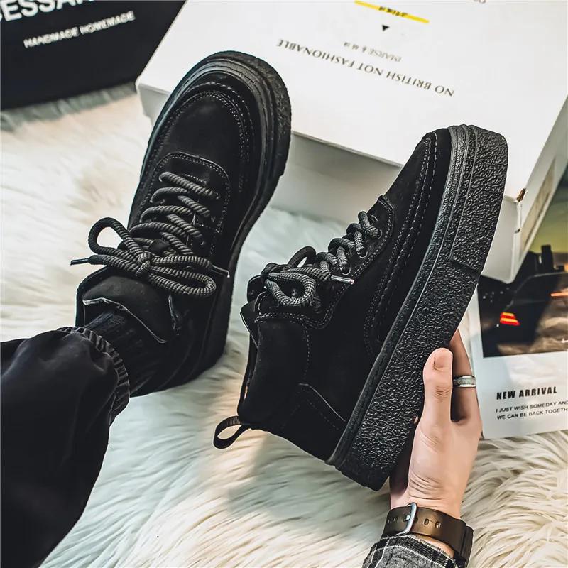 Mode Herren Freizeitschuhe Leder Wasserdicht Verschleißfest Lässige Sneaker Retro Britisch Dicksohlige Bequeme Herren Sportschuhe
