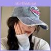 Vintage Style Cotton Denim Baseball Cap For Women With Wide Brim And Distressed Design
