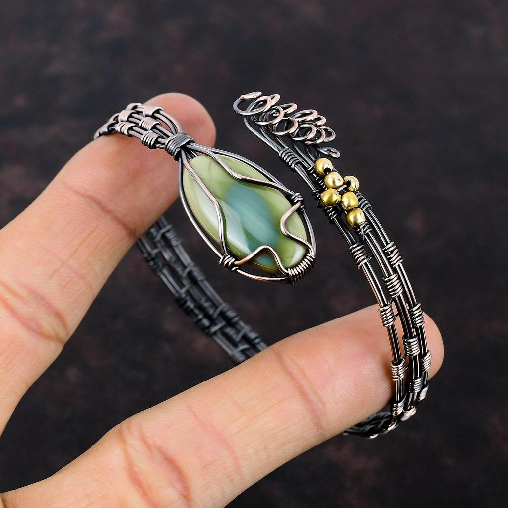 Kaiserjaspis Armreif Kupferdraht umwickelt Armspange Verstellbarer Armreif Edelstein Armreif Handgemachte Armspange Kupferschmuck zum Geschenk