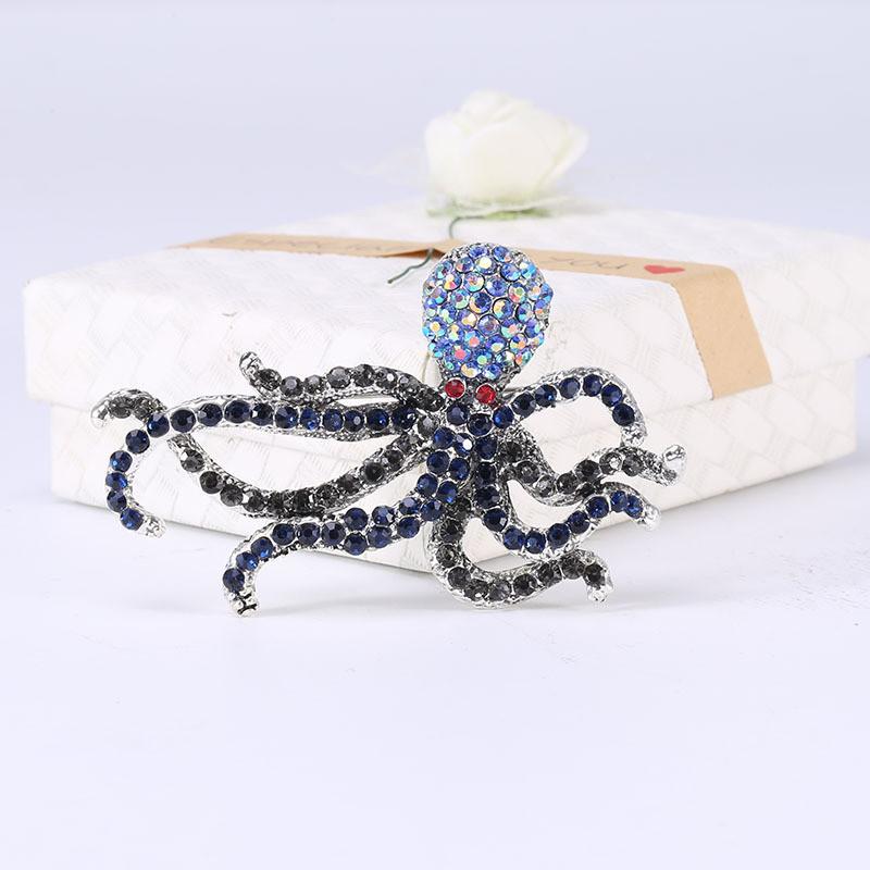 Vintage Ocean In Spired Alloy Octopus Brooch With Rhinestone Embellishments For Fashion Accessory