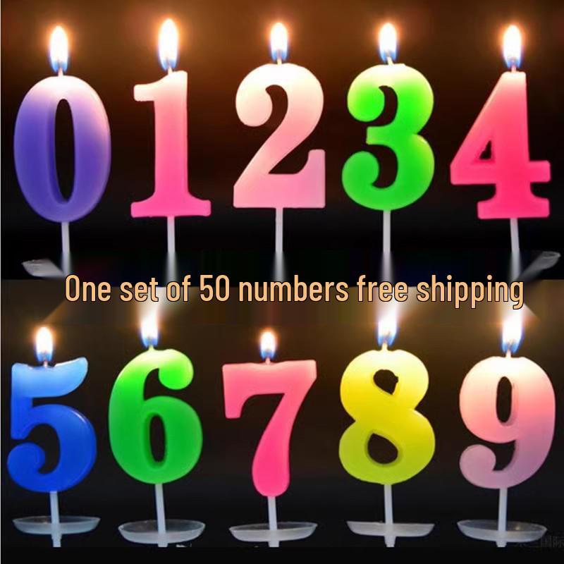 Gold-Plated Number Candle Set (50 Pieces) - Free Shipping, One-Year-Old Birthday Cake Decorations