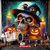 2D Door Flag, 1 Piece, Bizarre Halloween Garage Door Cover Flag - Skull and Spider Pumpkin Design
