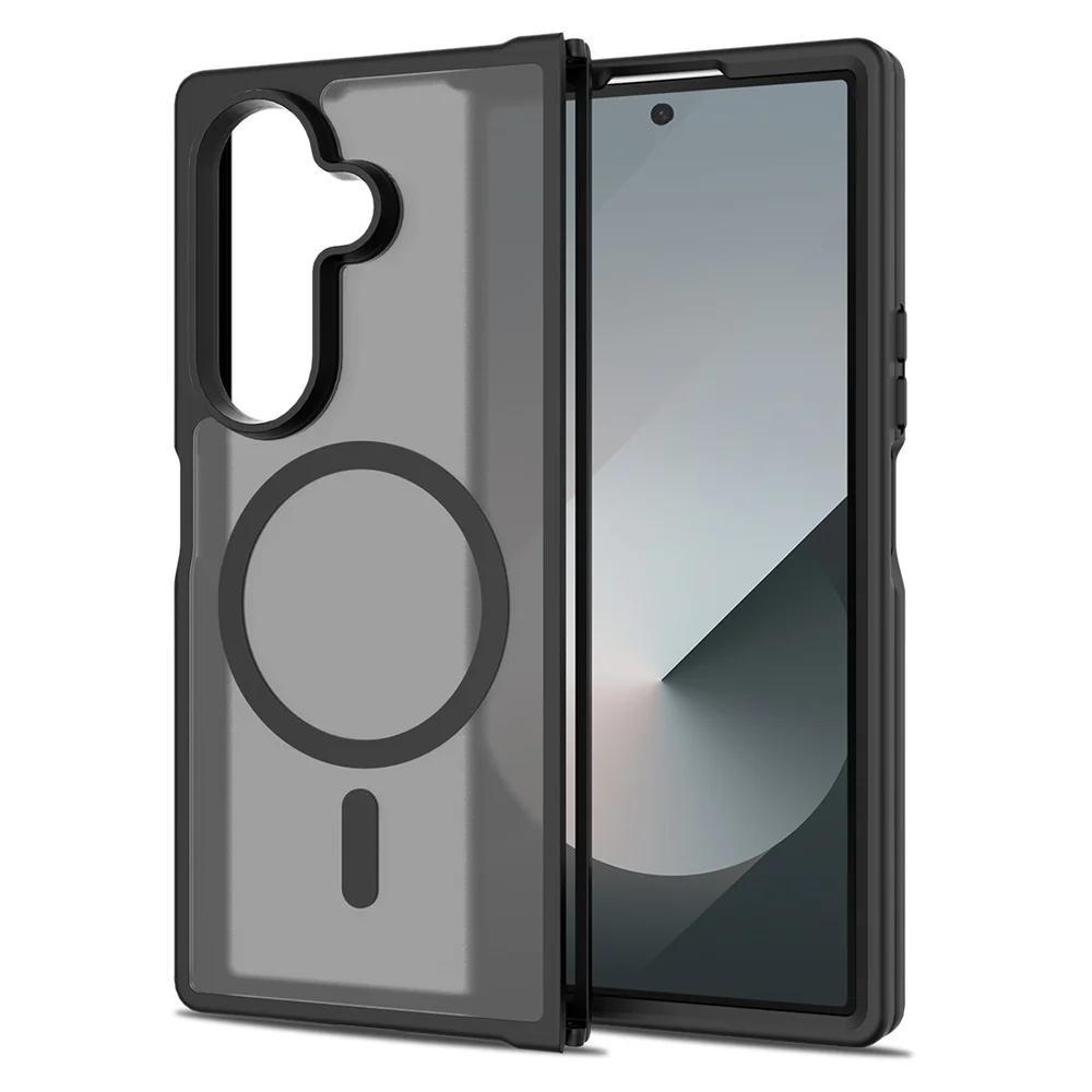 Luxury Frosted Clear Magnetic Case For Samsung Galaxy Z Fold 7 6 Matte Skin Feel For Magsafe Wireless Charging Protective Cover