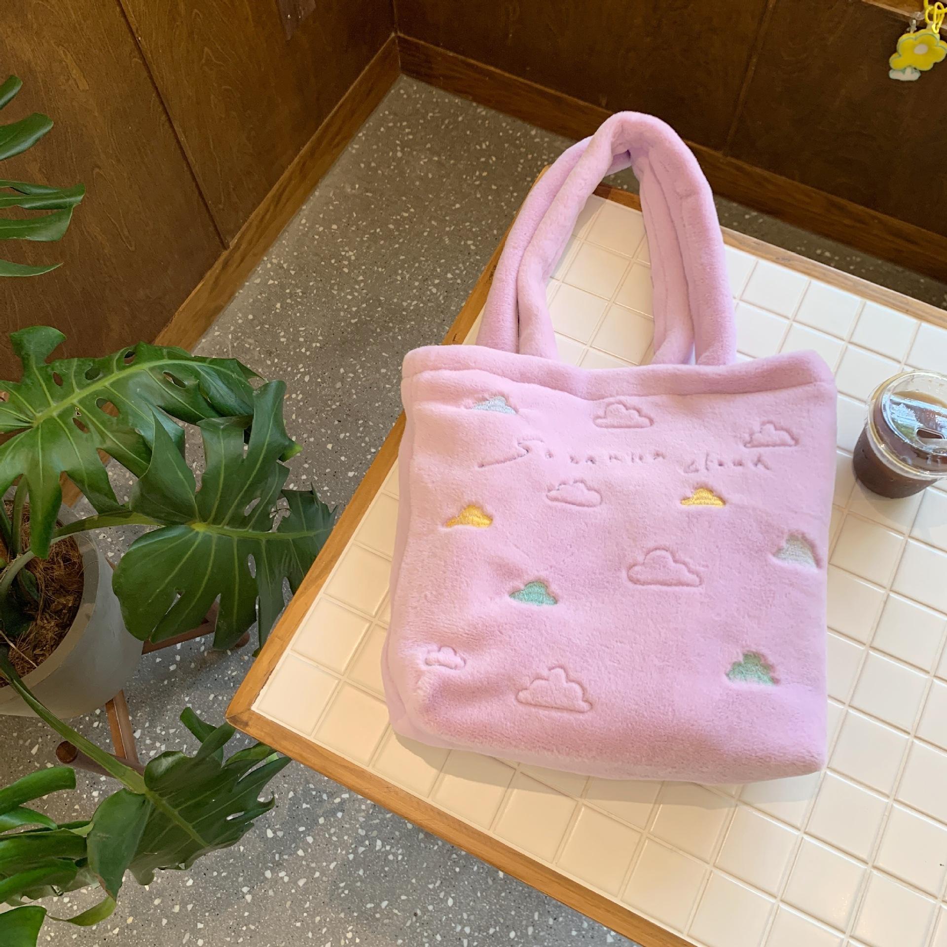 

Plush embroidered small cloud shoulder bag cute student class bag large capacity canvas bag