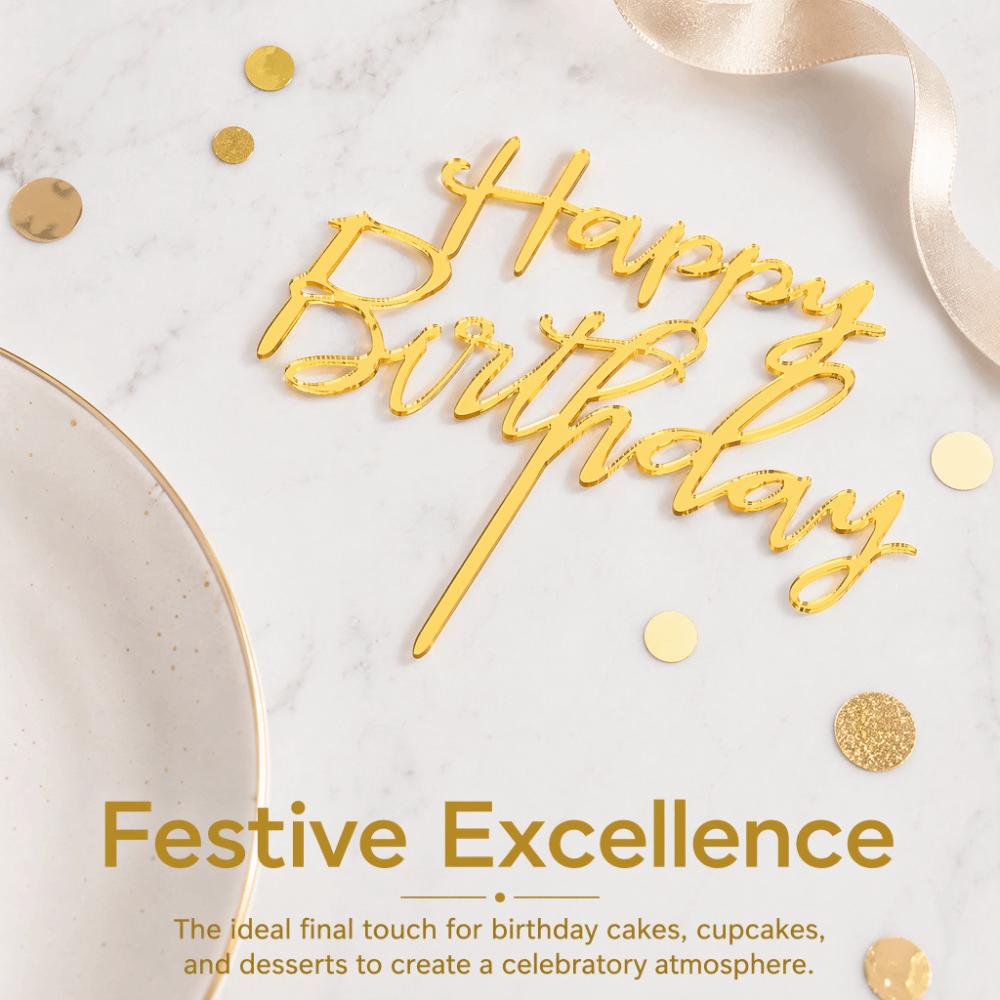 10pcs Acrylic Acrylic Cake Topper Flag Style Gold Insert Card Flag Script Lettering Long Insert Stick Birthday Cake Decorations