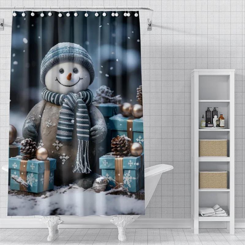 Home Decoration Shower Curtains for Bathroom Waterproof Curtain Fabric Modern Nordic Style Living Room Merry Christmas Winter
