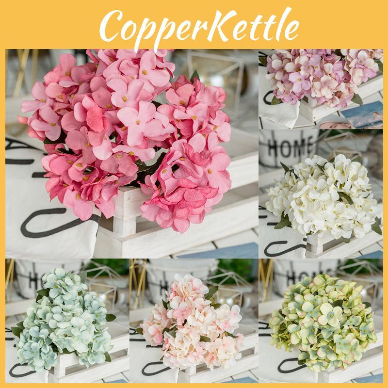 Lifelike 6 Heads Artificial Silk Hydrangea Fake Flower Bridal Bouque For Gorgeous Wedding Decor