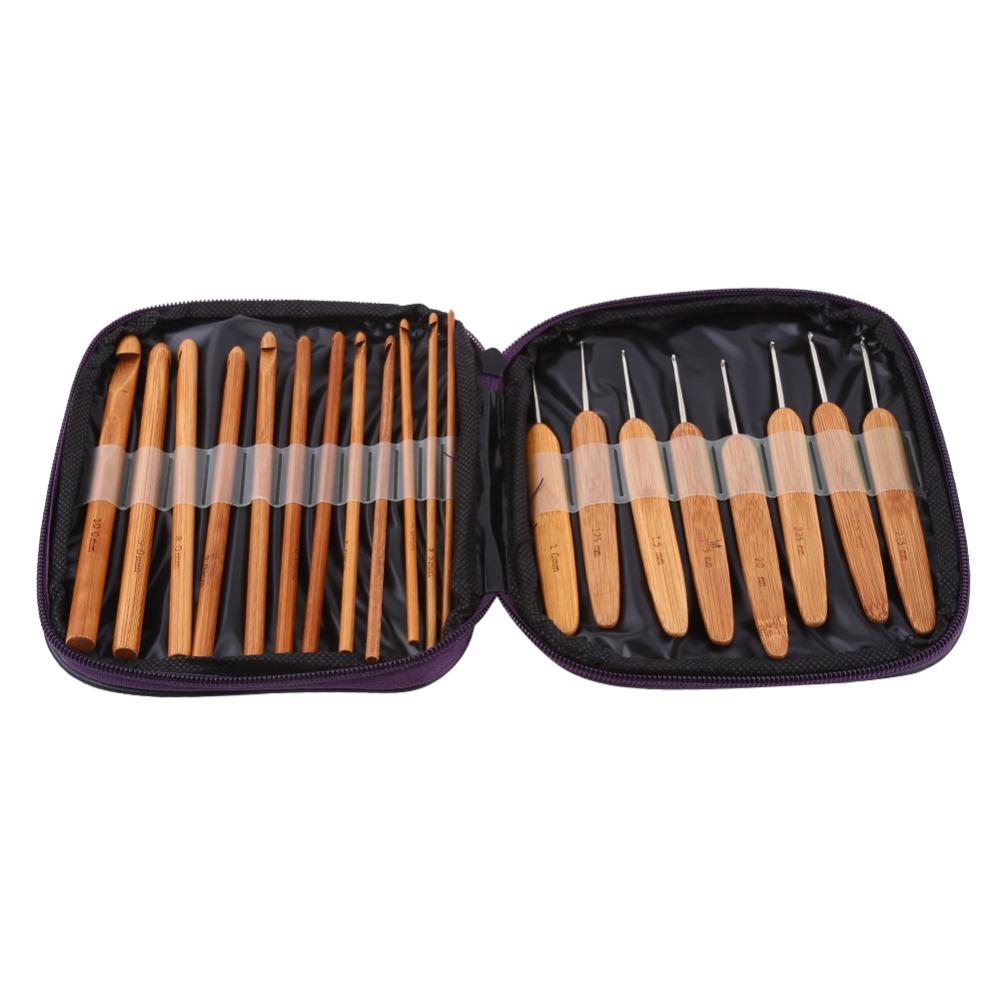 20pcs Carbonized Bamboo Bamboo Crochet Hooks Metal Tips Yarn Craft Tools For Experts