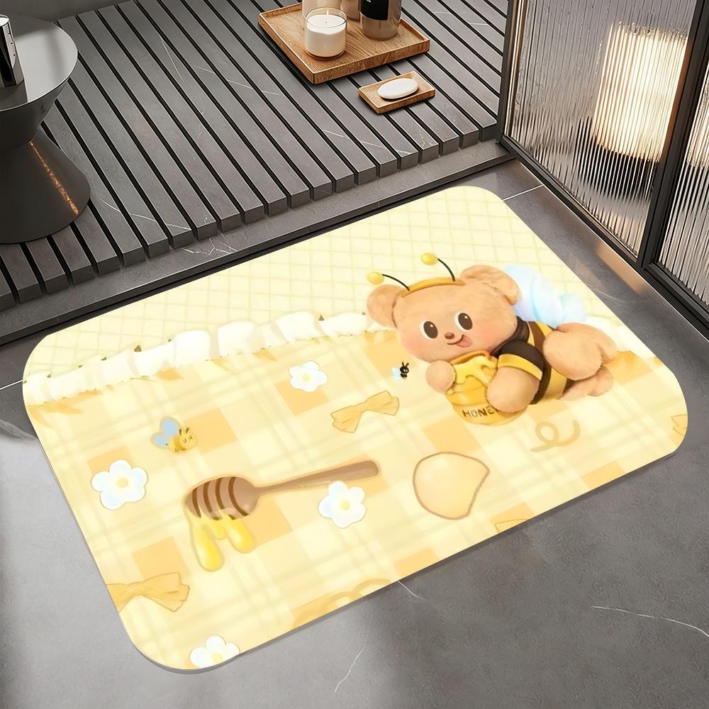 Cartoon-B-butterbear Floor Mat Diatomite Bath Mat, Quick Dry Absorbent Non-Slip Door Mat