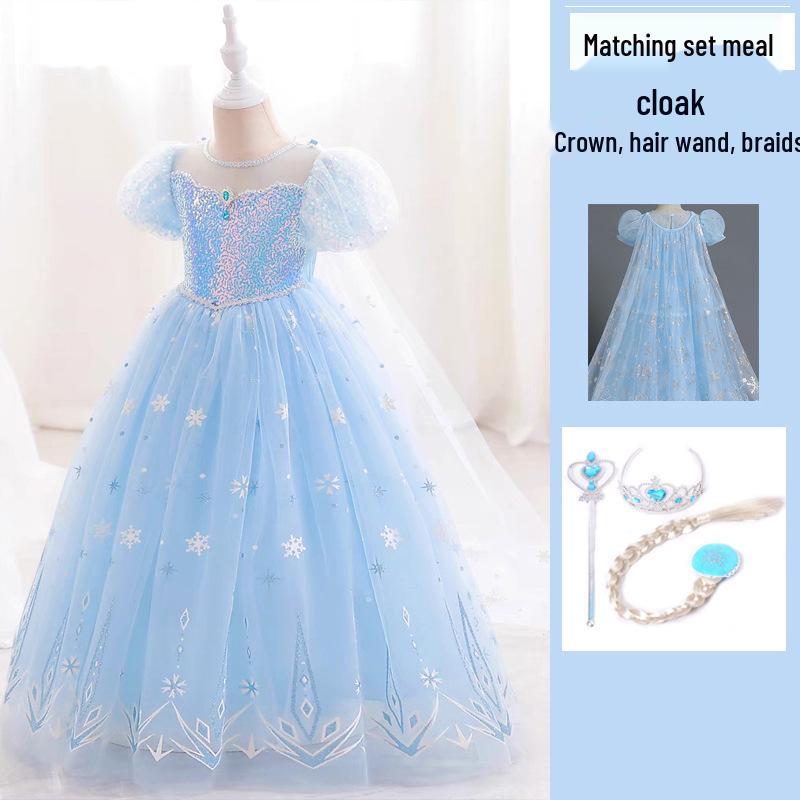 Elsa Princess Short-Sleeve Evening Gown for Girls - Summer 2025 Style Birthday Dress