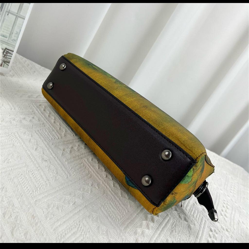 Chinese Style Ink Painting Handbag Women Vintage Crossbody Bag Oriental Aesthetic Tote Shoulder Bag With Detachable Strap