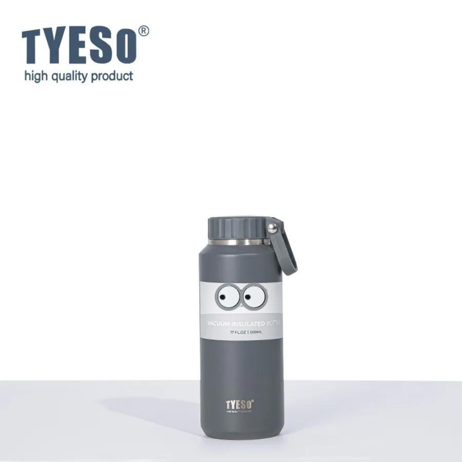 Tyeso 500ml Thermoses with Handle Large Capacity Insulated Easy-Pull Cup Sport Water Bottle for Men Women Portable Mug Hydration with Eye Sticker