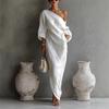 New Summer Fashion High-End Women's Long Sleeve Off-Shoulder Maxi Dress Mid-Waist Tucked-In Style