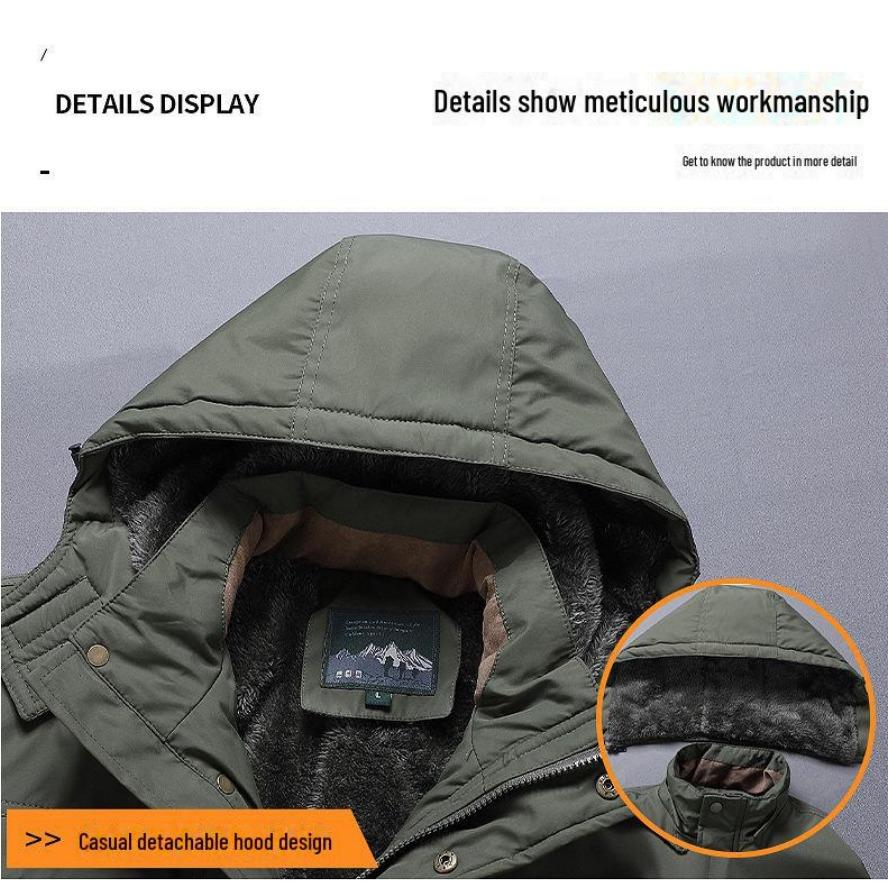 Pánská zimní bunda střední délky extra silná - Vatovaná bavlnou, Sametová podšívka, Teplá, Odolná proti chladu, Větruodolná a Vodotěsná.