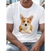 Cute Corgi Puppy Graphic Tee Mens Casual Round Neck Cotton Tshirt Breathable Short Sleeve Top