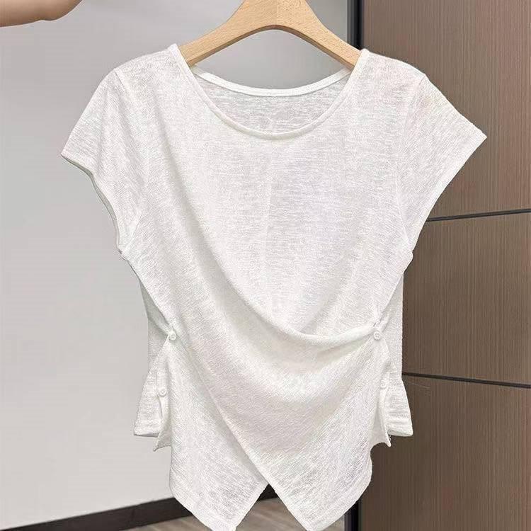 T Shirt Women Summer Oversize Linen Embroidered No Sleeve For Casual Fashion