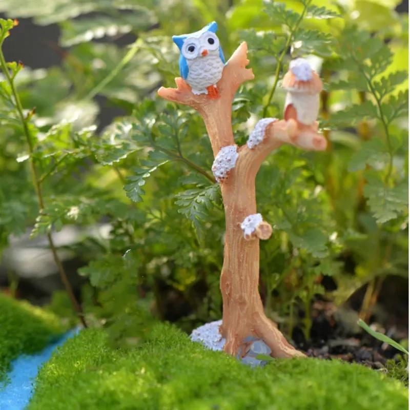 Mini Branches d'Arbre Artisanat en Résine Miniatures Hibou Maison de Jardin de Fées Kit Poupées Ornements de Noël Accessoires de Décoration Intérieure Figurines