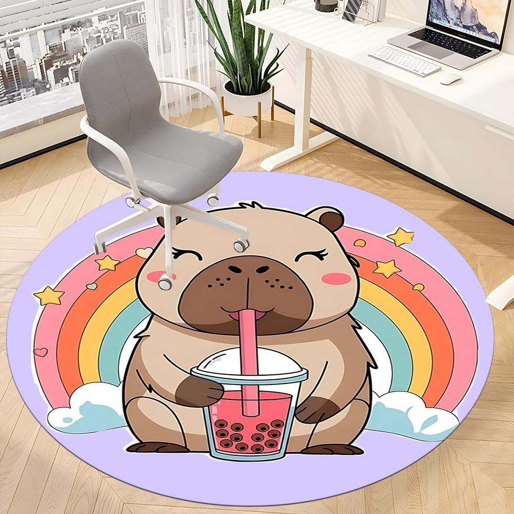 1PC Capybara Office Round Area Rug, Mat Suitable For Office, Under Office Chairs Bedroom Living Room Home Decor, Room Deco