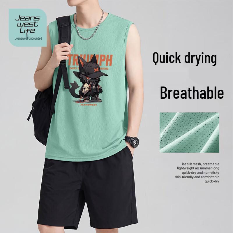 Jeanswest Men's JZS Cool Orange Black Cat Sleeveless T-shirt