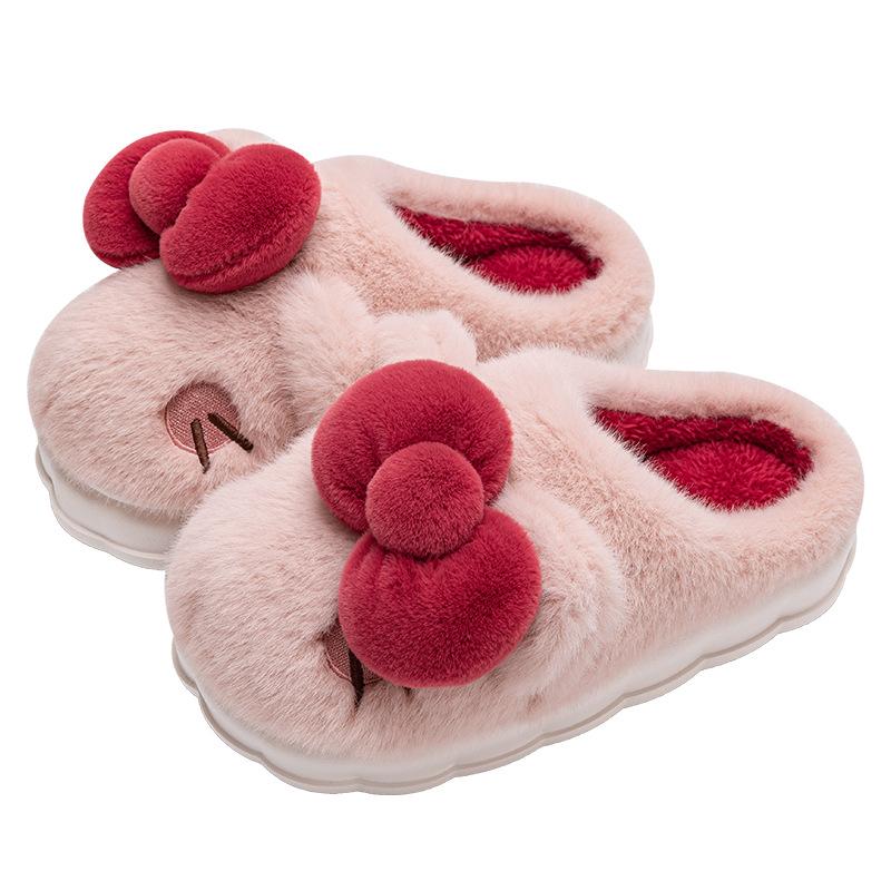 Cute plush cotton slippers winter indoor home thick bottom non-slip plush warm cotton mop