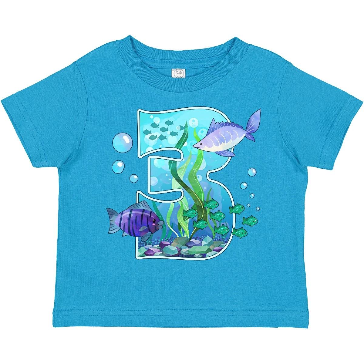 Inktastic Third Birthday Aquarium With Fish Toddler T-Shirt Birthdays 3rd Three 100