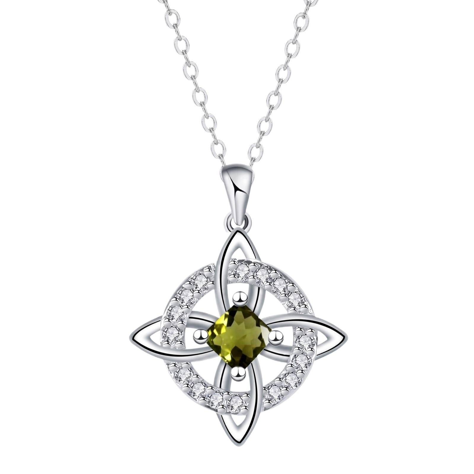 

Celtic Knot Pendant Necklace with Geometric Design and Crystal Accents for Women Sterling Silver Chain Jewelry One Size