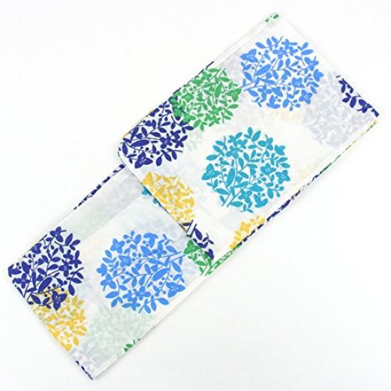 Size and Geta White with Blue Modern Leaf Women's M-L Yukata, Obi, (3-Piece Set) Design. Sale.