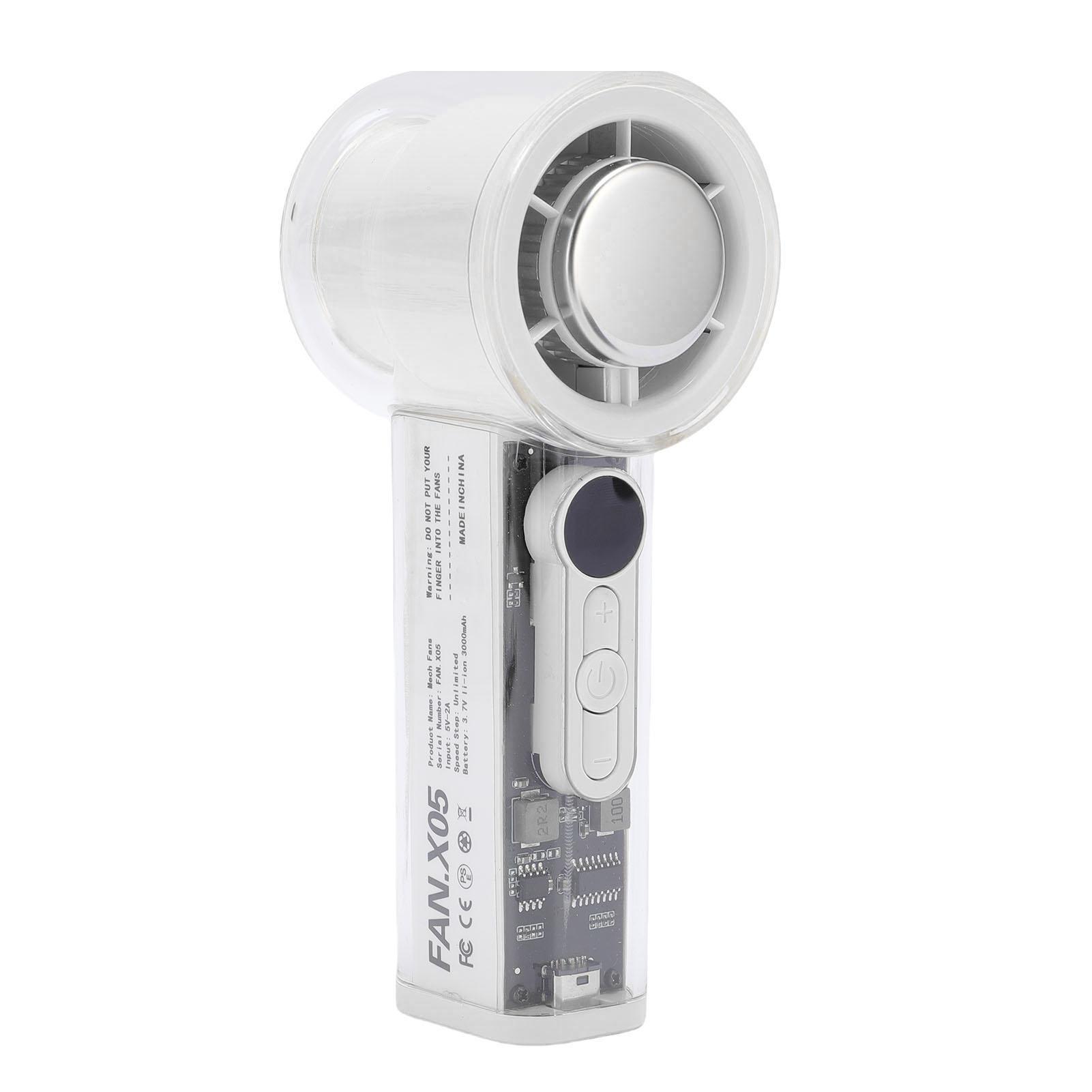 

Ручной ледяной вентилятор Прозрачный 6 скоростей 3000 мАч Перезаряжаемый 16000 об/мин Мощный персональный вентилятор со льдом белый