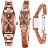 Women's Slim Thin Watch Tonneau Square Diamond Quartz Rose Gold Steel Band Model 5501 3 ATM Water Resistant Ladies Gift