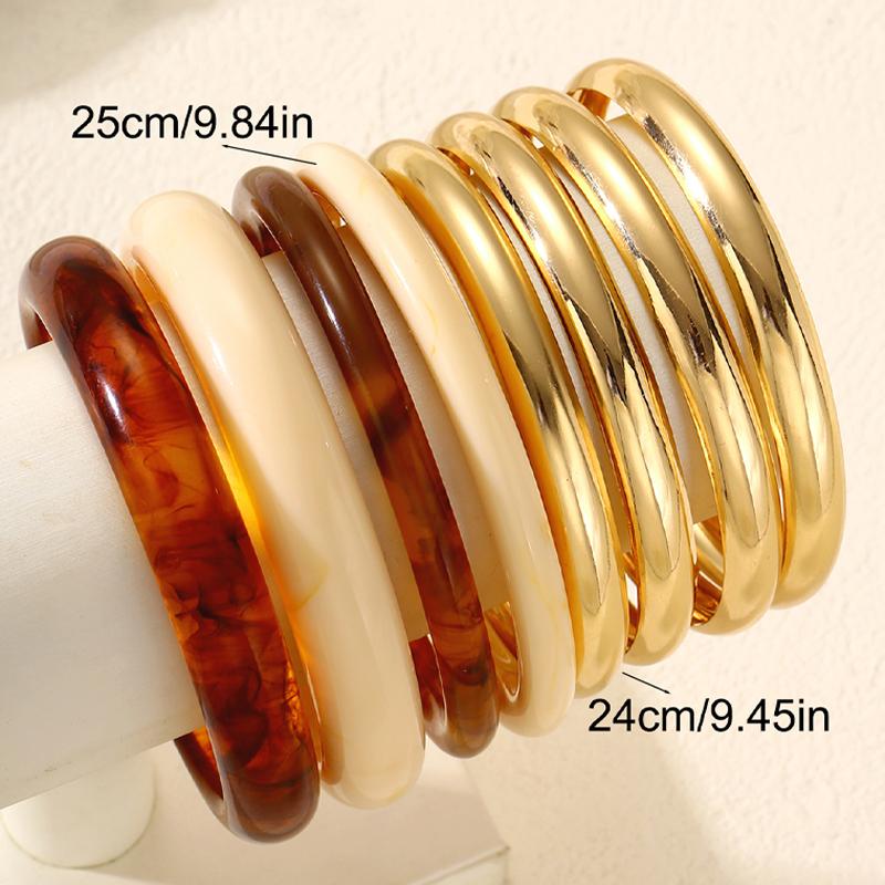 8 Pcs Vintage Gold Color Resin Bangle Set For Women Fashion Chunky Stackable Acrylic Cuff Bracelet Boho Party Daily Wear Jewelry