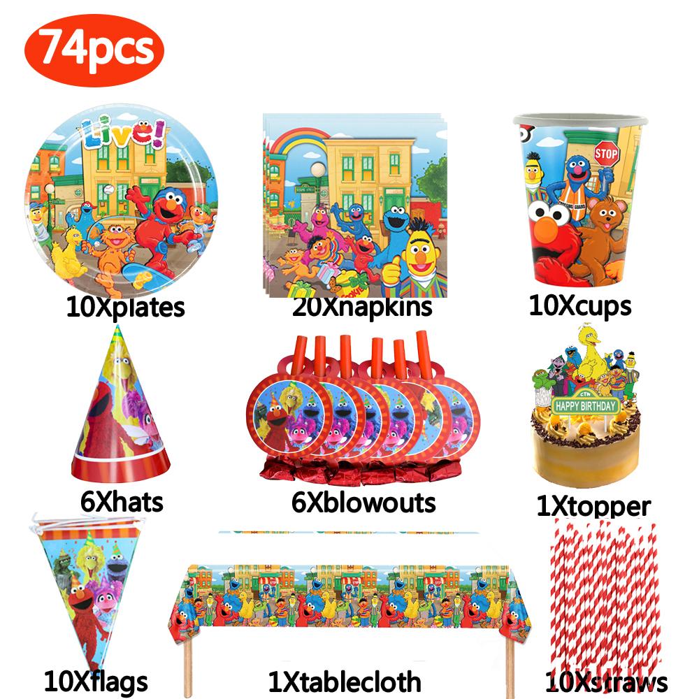 New Sesame Birthday Party Decorations Cartoon Street Balloons Plates Tablecloth Cups Tableware Set for Baby Shower Party Favors 5