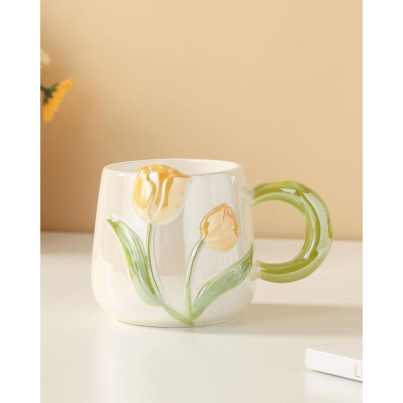 Creative Hand-painted Tulip Mugs High Appearance Level Ins Style Ceramic Cups  Niche Design Sense  Drinking Cups and Coffee Cups