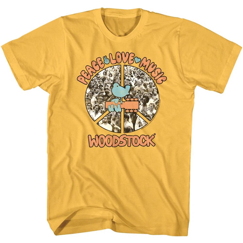 Woodstock Men s T-Shirt Crowd Montage Peace Love Music 69 Rock Fest XL