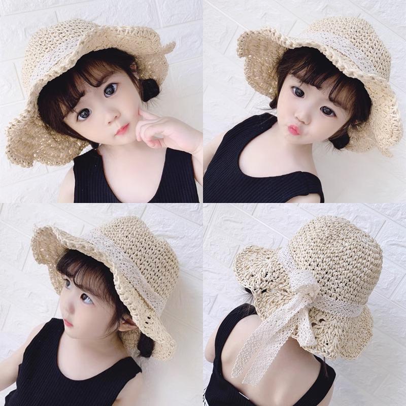 Fashion Lace Baby Hat Summer Straw Bow Baby Girl Cap Beach Children Panama Hat Princess Baby Hats And Caps For Kids 1Pc