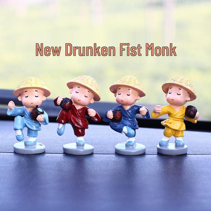 Creative Kung Fu Little Monk Car Air Freshener - Drunken Fist Decor, Set of 4 Monks