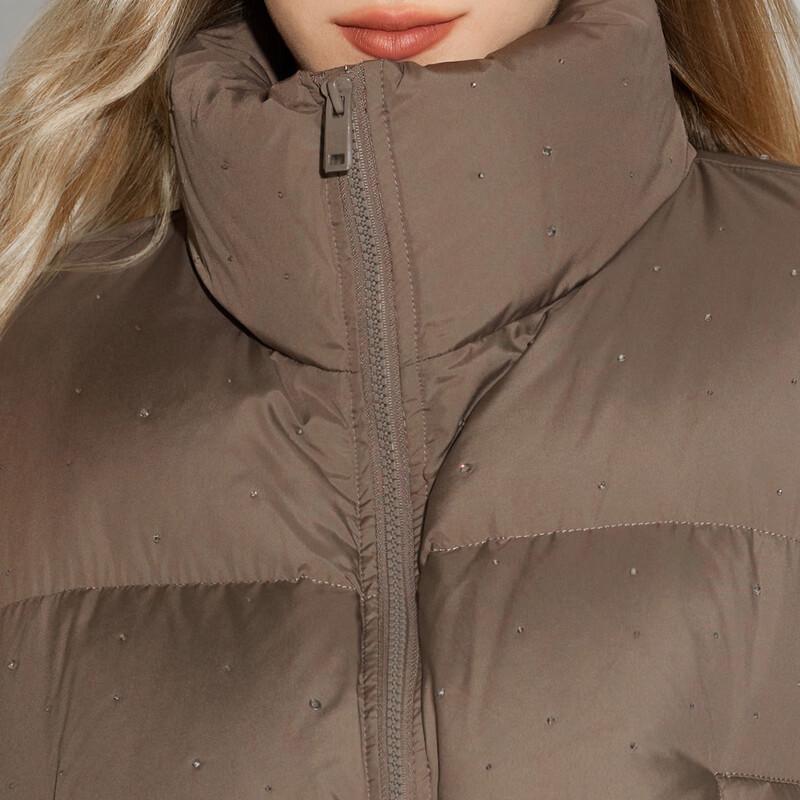 TaTu Petite Stand-up Collar Rhinestone Short Down Jacket