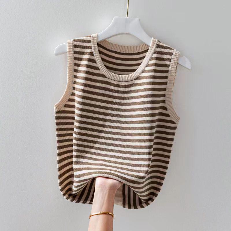 Women's Ice Silk Striped Knitted Strappy Tank Top
