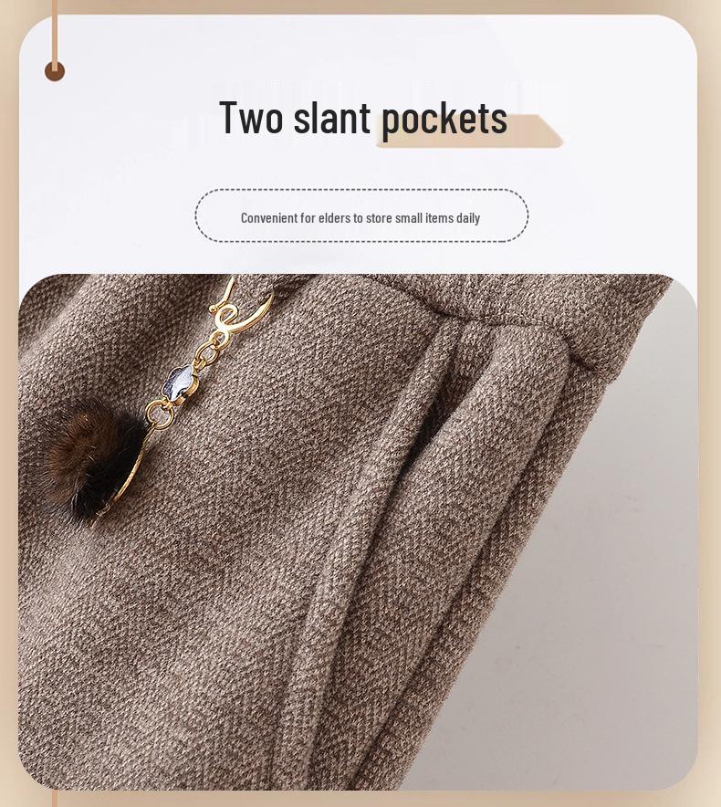 2025 Autumn/Winter Plus Velvet Thickened Elastic Waist Straight-Leg Casual Pants for Middle-Aged and Elderly Women