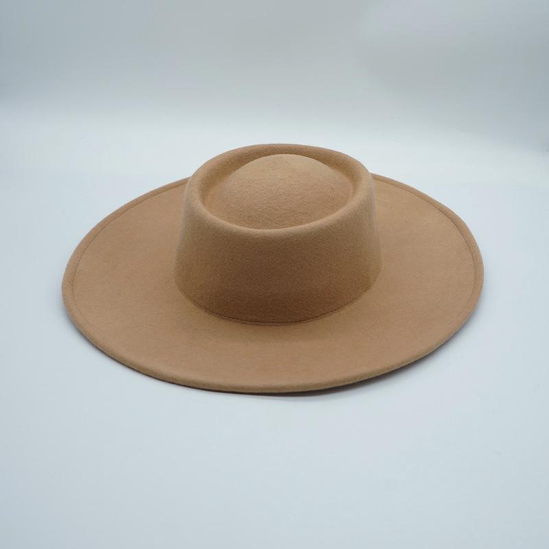 Foreign Trade Camel Wool Flat Top Top Hat Women'S Autumn And Winter Versatile British Retro French Felt Hat Panama Eaves