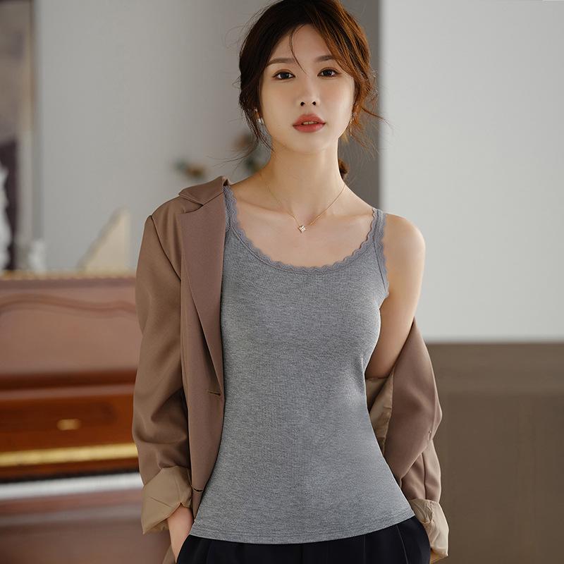 

Хлопковая майка с кружевной отделкой большого размера для женщин - Приталенный крой Extra Large