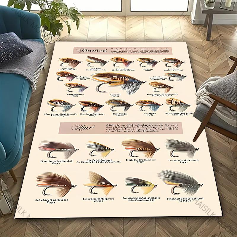 3D Fish Bait Pattern Carpet Bedroom Floor Living Room Bed Office Mat, Non-slip Exquisite Home Decor Durable Machine Washable Rug
