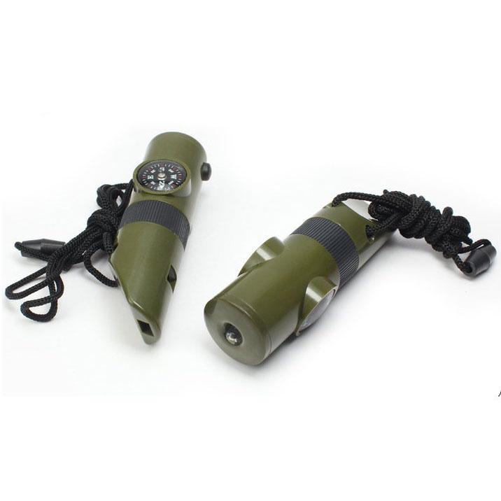 7-in-1 Multifunctional Survival Whistle with LED Light, Thermometer & Compass