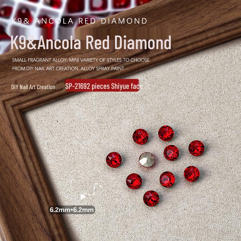 Ankara Red Heart & Geometric Rhinestones Nail Art Decorations, 2 Pieces