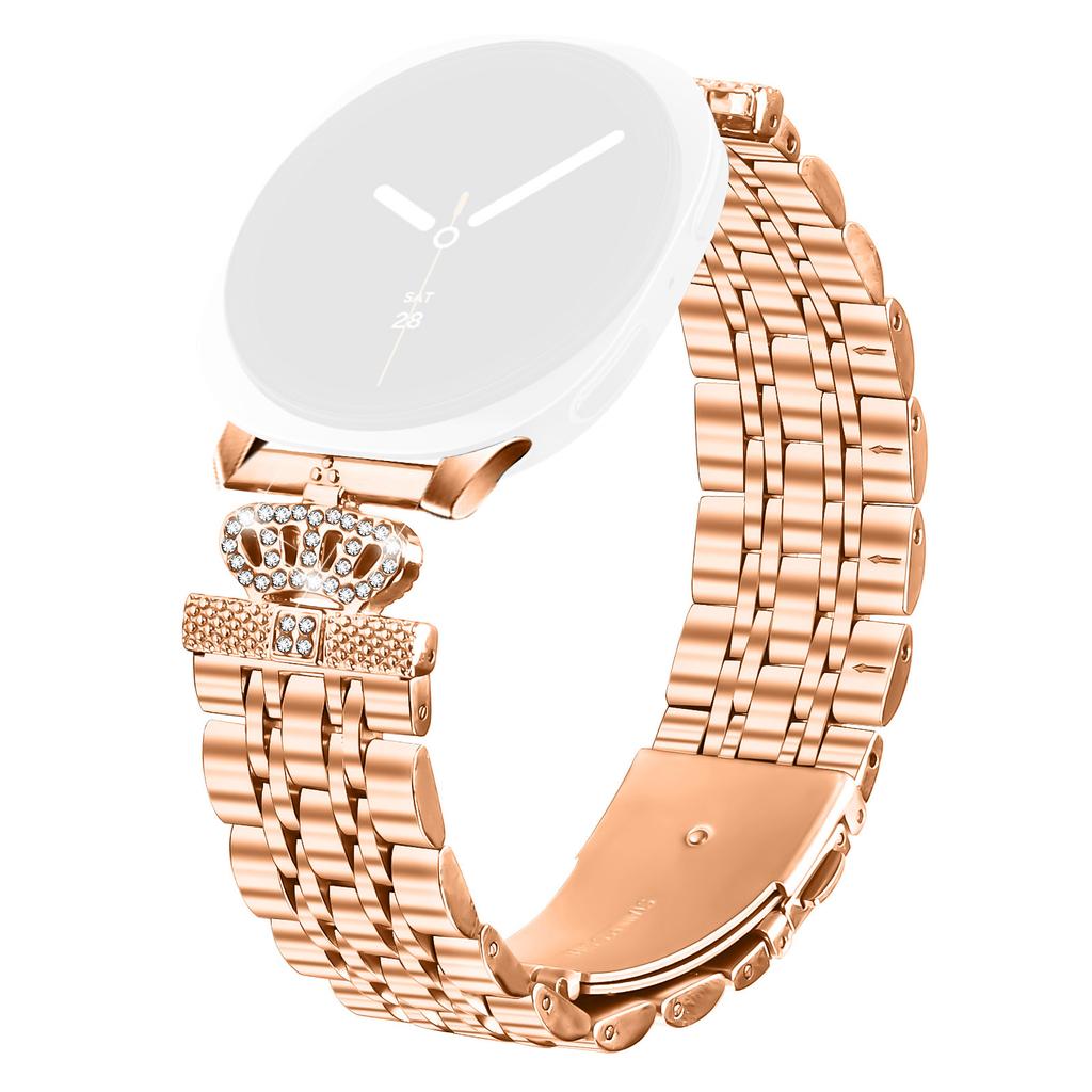 Watch Band with Connector for Samsung Galaxy Watch8 44mm/40mm/8 Classic 46mm 7-Bead Rhinestone Crown Metal Strap