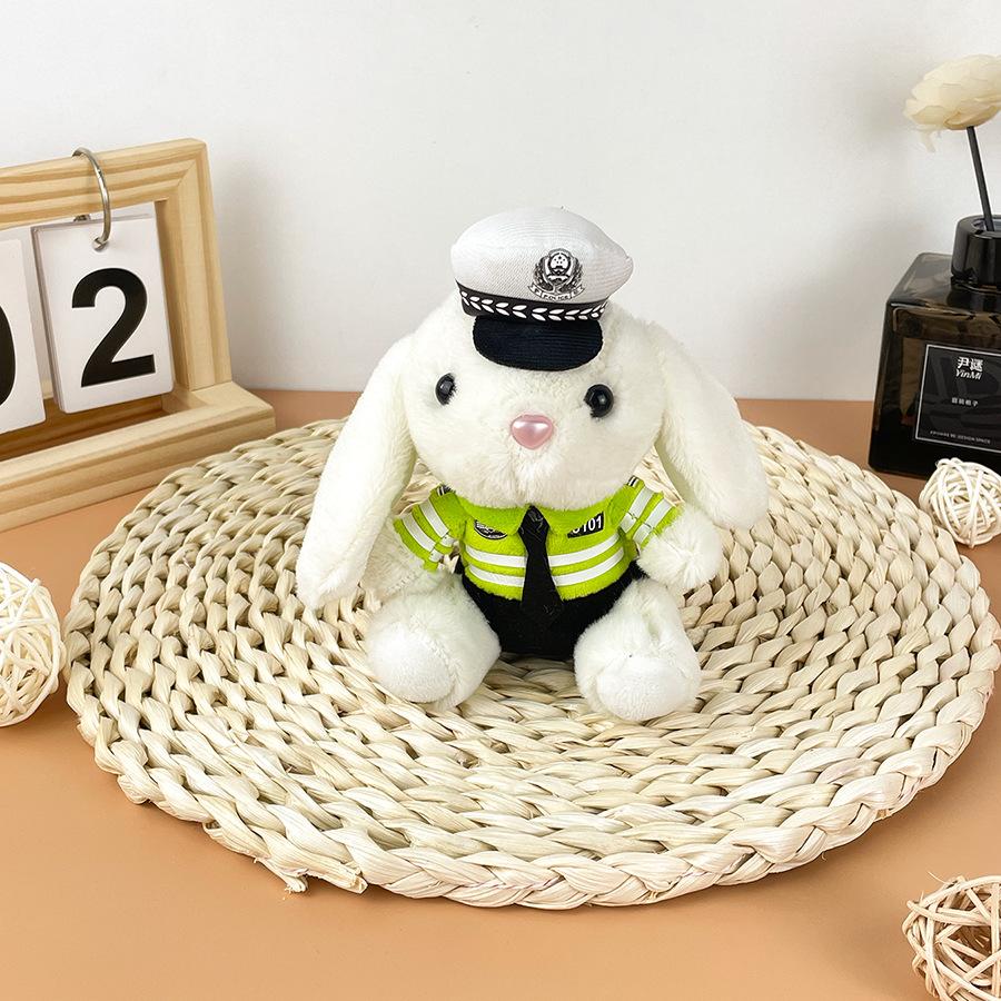 

Cartoon Rabbit Police Officer Doll Pendant Plush Toy Police Traffic Police Firefighter Rabbit Doll Gift Doll about 14cm high