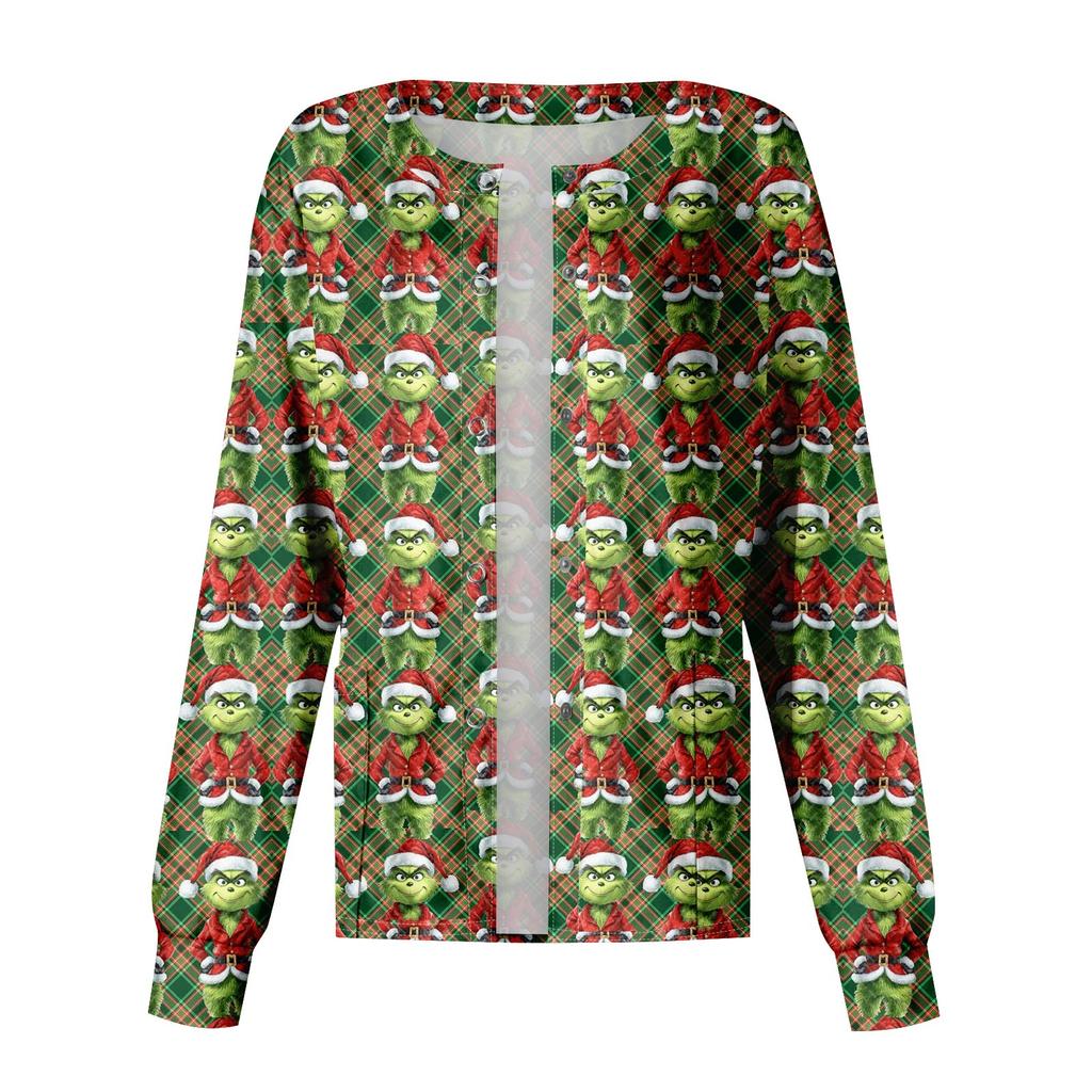 Women's Casual Fashion Long-Sleeve Single-Breasted Christmas Print Jacket