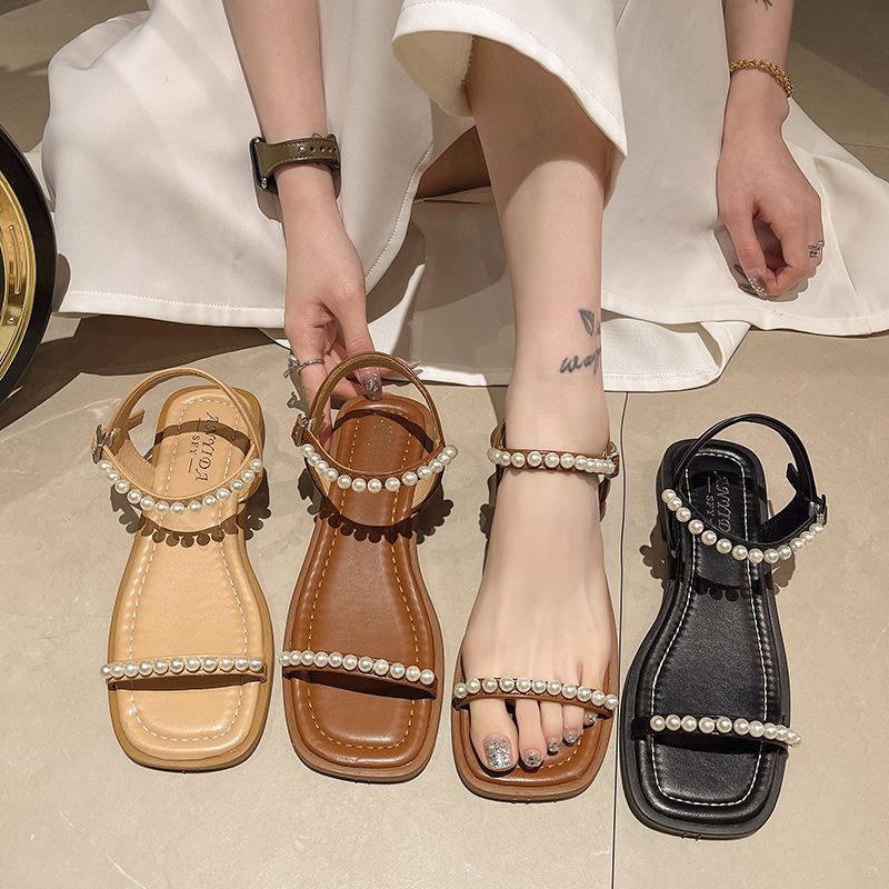 Flat-soled Sandals Female 2025 New Summer French Fairy Style with Skirt Low Heel with Beautiful Sandals