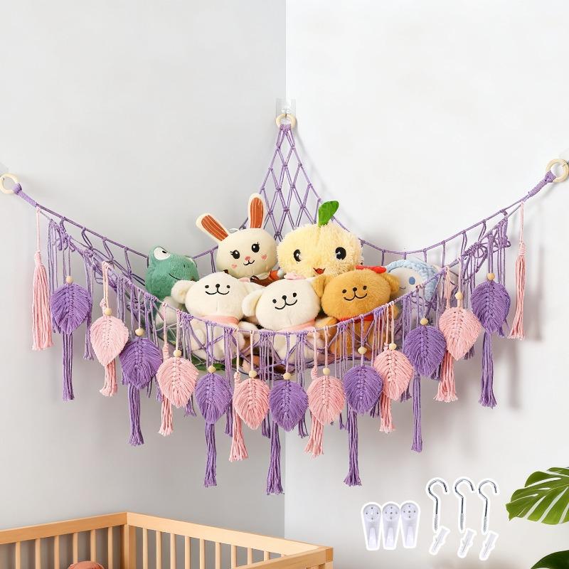 Hand Woven Cotton Rope Net Bag Kids Room Kindergarten Decor Wall Storage Hanging Net Hammock