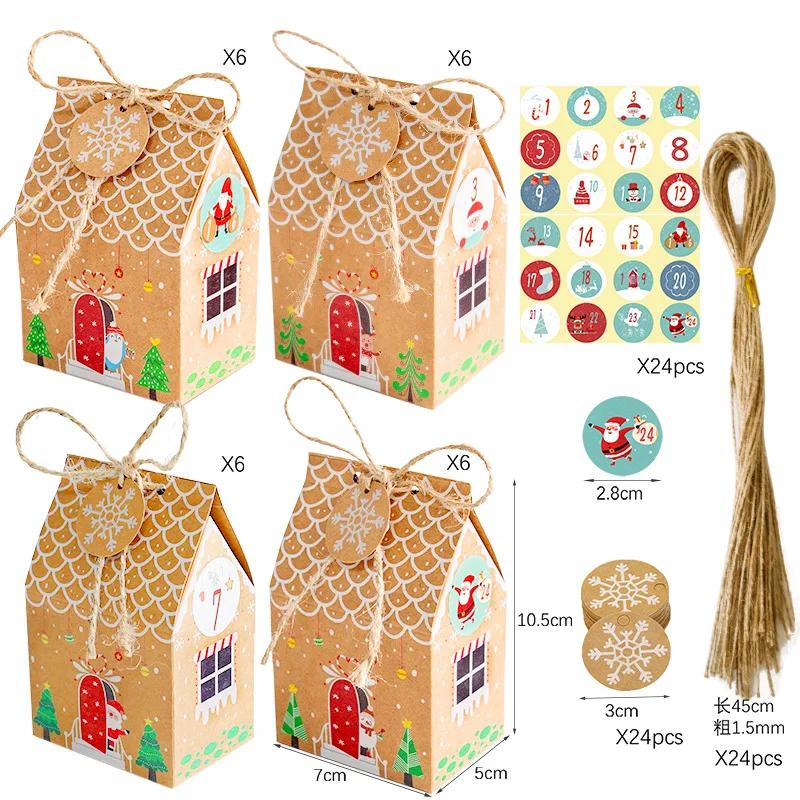 24Sets Advent Calendar Gingerbread House Gift Box Christmas Treat Candy Favor Box with Gift Tag Sticker Countdown Xmas
