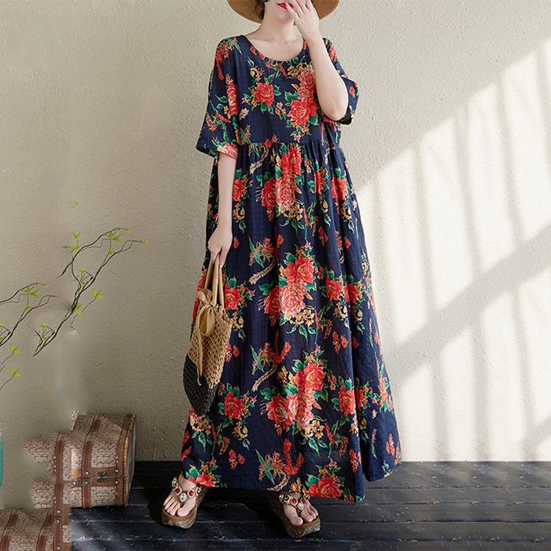 Xitao Pleated Print Flower Dress ZMY1125